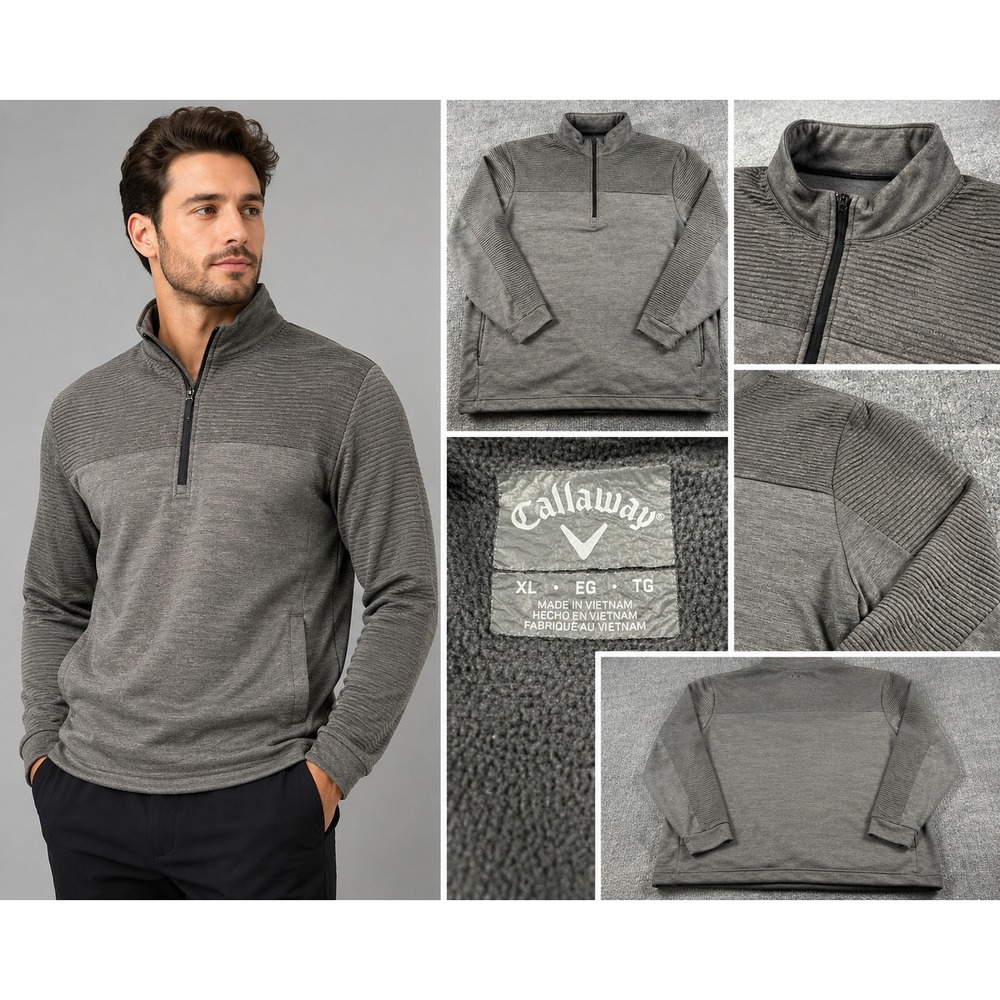Callaway Mens XL Gray Textured Quarter Zip Pullover Golf Fleece Jacket 3456